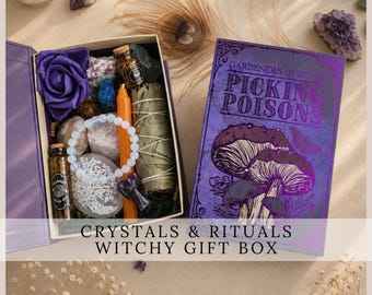 WITCH's BLOOM spell witchcraft gift set with harmony new beginnings manifestation crystals blind date with a witch book box Witchy ritual