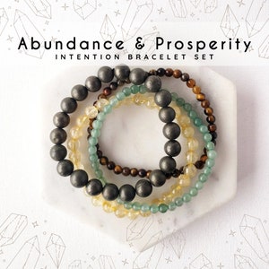 ABUNDANCE & PROSPERITY bracelet set for attracting success money wealth Healing Tiger&#39;s eye Citrine Pyrite bracelet intention bracelet stack