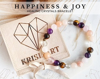 8mm HAPPINESS crystal bracelet for attracting joy, love pleasure manifesting happy life intention crystals bracelets intention jewelry bead