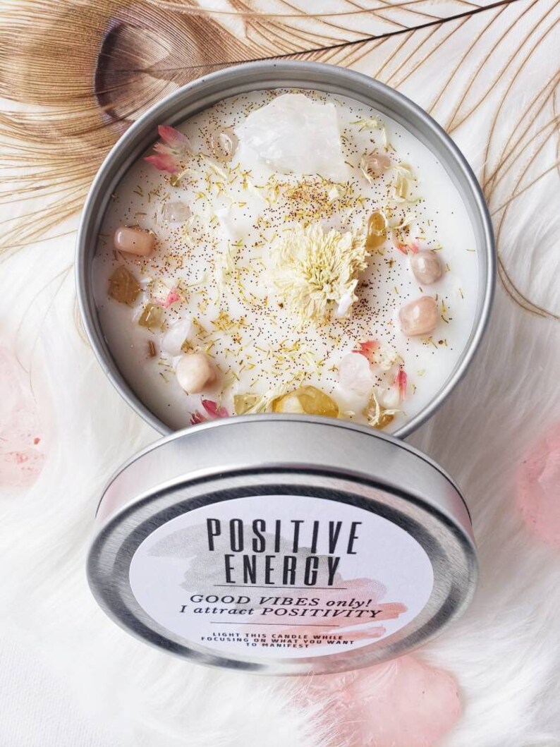 POSITIVE ENERGY Crystal Candle for Good Vibes Only. Spiritual Etsy