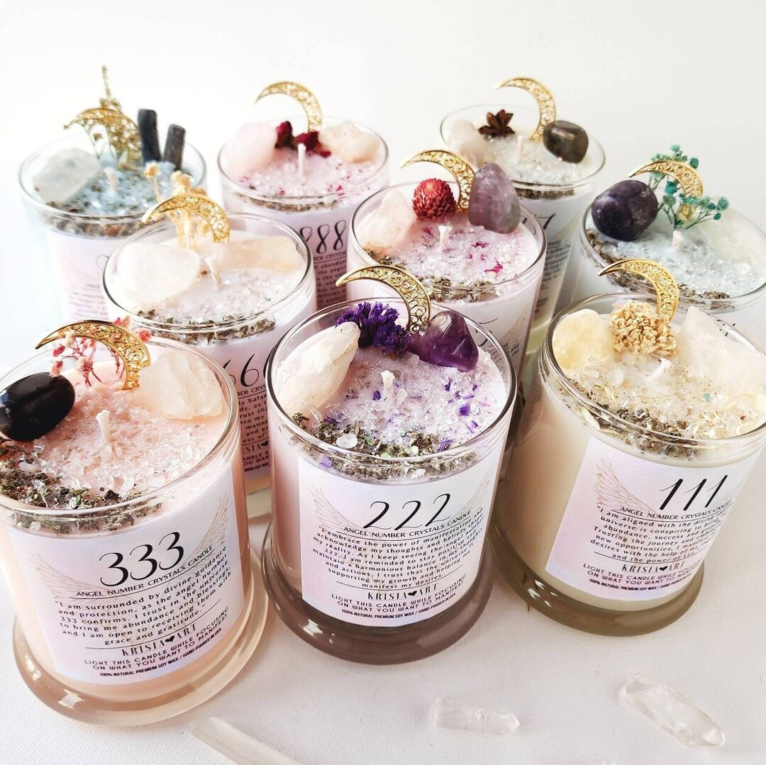 ANGEL Number Candles Crystals Candle for Manifestation Spiritual Gift