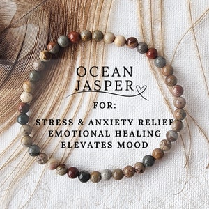 4mm OCEAN JASPER bracelet for stress relief calming anxiety bracelets Healing crystal for tranquility inner peace nurturing meditation