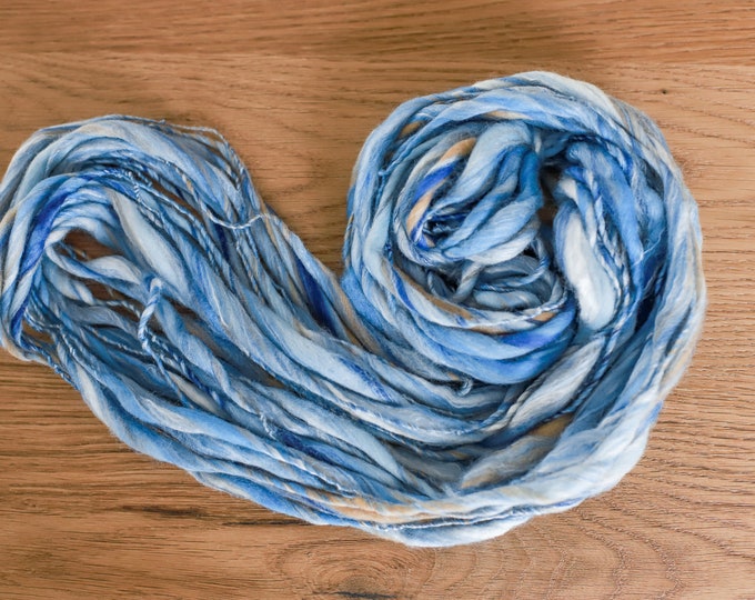 Art Yarn handspun, hand-spun effect yarn merino wool slub thick and thin, blue - beige