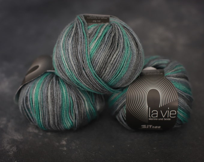 La Vie ATELIER ZITRON - Merino Fingering Yarn extrafine, knitting wool wool, colour 04 grey-green