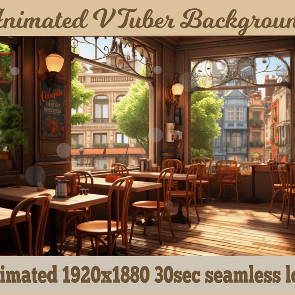 ANIMATED BACKGROUND/Coffee Cafe scene, motion background/looped vtuber background/Twitch overlay/streamer asset