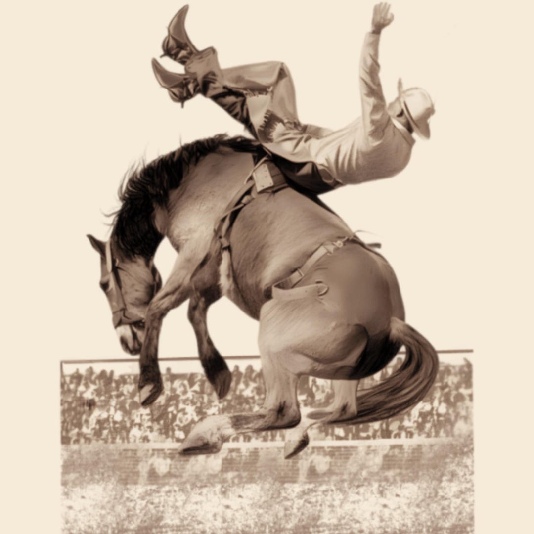 Bareback Bronc Riding Rodeo Scene, PNG JPEG Western Cowboy Drawing ...