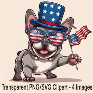 Czwarty Lipca Clipart Patriotyczne Zwierzęta Obrazy z kreskówek Gwiazdy i Paski Projekt Flaga Stanów Zjednoczonych Sublimacja Wydruk Przezroczysty PNG SVG