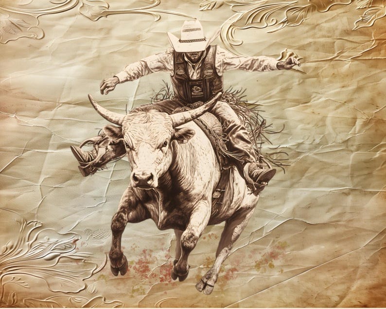 Western Rodeo Cowboy Bull Rider Clipart PNG Realistic Drawing ...