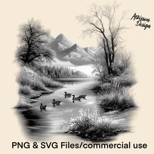 Paisagem campestre PNG Camiseta Sublimação Gráfico Pássaros em Voo Clipart Imagem Temporada de Caça SVG dtf Design de arquivo Download digital instantâneo