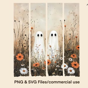 Deux fantômes d'Halloween T-shirt PNG Sublimation Design Fleurs sauvages Image clipart coup de peinture fichier vectoriel graphique SVG en téléchargement numérique