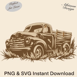 Vecchio camion agricolo PNG per incisione laser Veicolo agricolo d'epoca Clip Art in bianco e nero Immagine vettoriale del paese File di progettazione di sublimazione rurale SVG