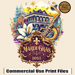 Mardi Gras 2025 PNG Sublimação Design Nova Orleans Louisiana PNG Clipart Trombone Magnolia png Design de camiseta Download digital instantâneo Arquivo