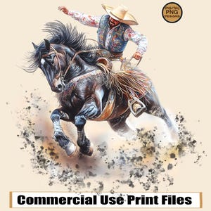 Charreria mexicaine Rodeo Clipart PNG Cowboy Charro Sublimation Design Bronc Rider png T-Shirt design Bucking High Roller Téléchargement instantané PNG