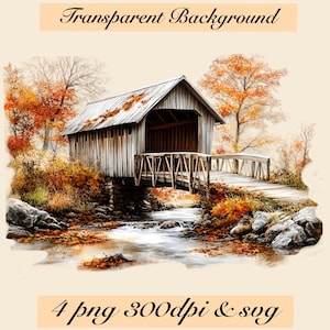 Bridge Clipart Covered Bridge PNG Image Rustic Wooden Bridge Digital Asset Farm Stream Crossing Bridge Transparent Background High Res Image