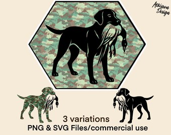 Classic Black Lab PNG T-shirt Sublimation Graphic Mallard Duck Hunt Clipart Image Camo Logo SVG Design Silhouette Instant Digital Download