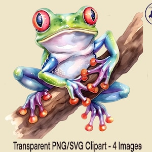 Frog Clipart Red-Eyed Tree Frog Artistic PNG Tree Frogs SVG Vector Graphics Frog Artwork Printable Downloadable Images Sublimation Clip Art