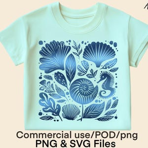Camiseta con conchas marinas PNG, sublimación de gráficos, formas orgánicas, imágenes prediseñadas, diseño SVG azul degradado, playa de verano, descarga digital instantánea, archivo