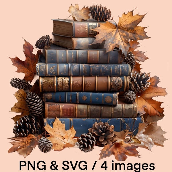 Winter Clipart Stack of Books Art Snow Graphics Fall Leaf Artwork Hot Cocoa and Sweater Weather SVG Vector Images PNG Transparent Background