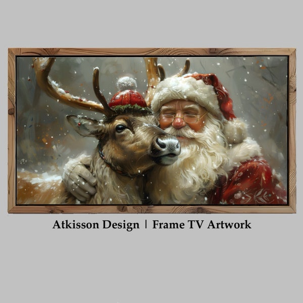 Santa Claus Samsung Smart TV Christmas Reindeer Frame tv Picture Snowy Winter 4K TV Wallpaper Red Santa Hats tv Screensaver Samsung Frame TV