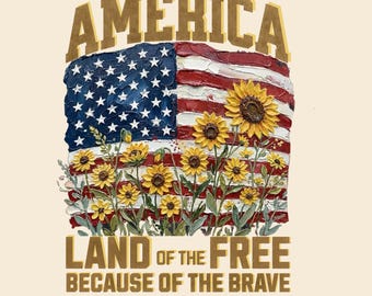 Amerykańska flaga i słoneczniki PNG, wzór kwiatowy, patriotyczna grafika do sublimacji, DTF, wydruk (natychmiastowe pobranie cyfrowe)