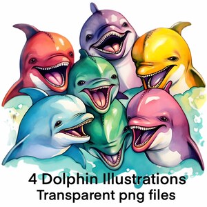Delfin Clipart Designs Bunte Ozean Wildtier Meereskreatur Digitale Grafik Transparenten Hintergrund PNG Cartoon Tier Sublimations Grafik