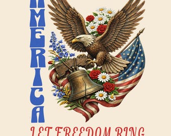 Projekt dzwonu wolności American Eagle Liberty Bell w formacie PNG, obraz z okazji Dnia Niepodległości, grafika patriotyczna do sublimacji, DTF, wydruk (natychmiastowe pobranie cyfrowe)