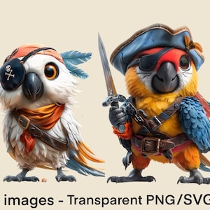 Loro Pirata Clipart Guacamayo Clipart Cacatúa Clipart Loro Vector SVG Lindo Loro Sublimación Transparente PNG Dibujos Animados Animales Aves Tropicales