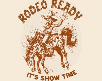 Karykatura rodeo kowboja w formacie PNG, rysunek przedstawiający brykającego konia, grafika w stylu western do sublimacji, DTF, wydruk (natychmiastowe pobranie cyfrowe)