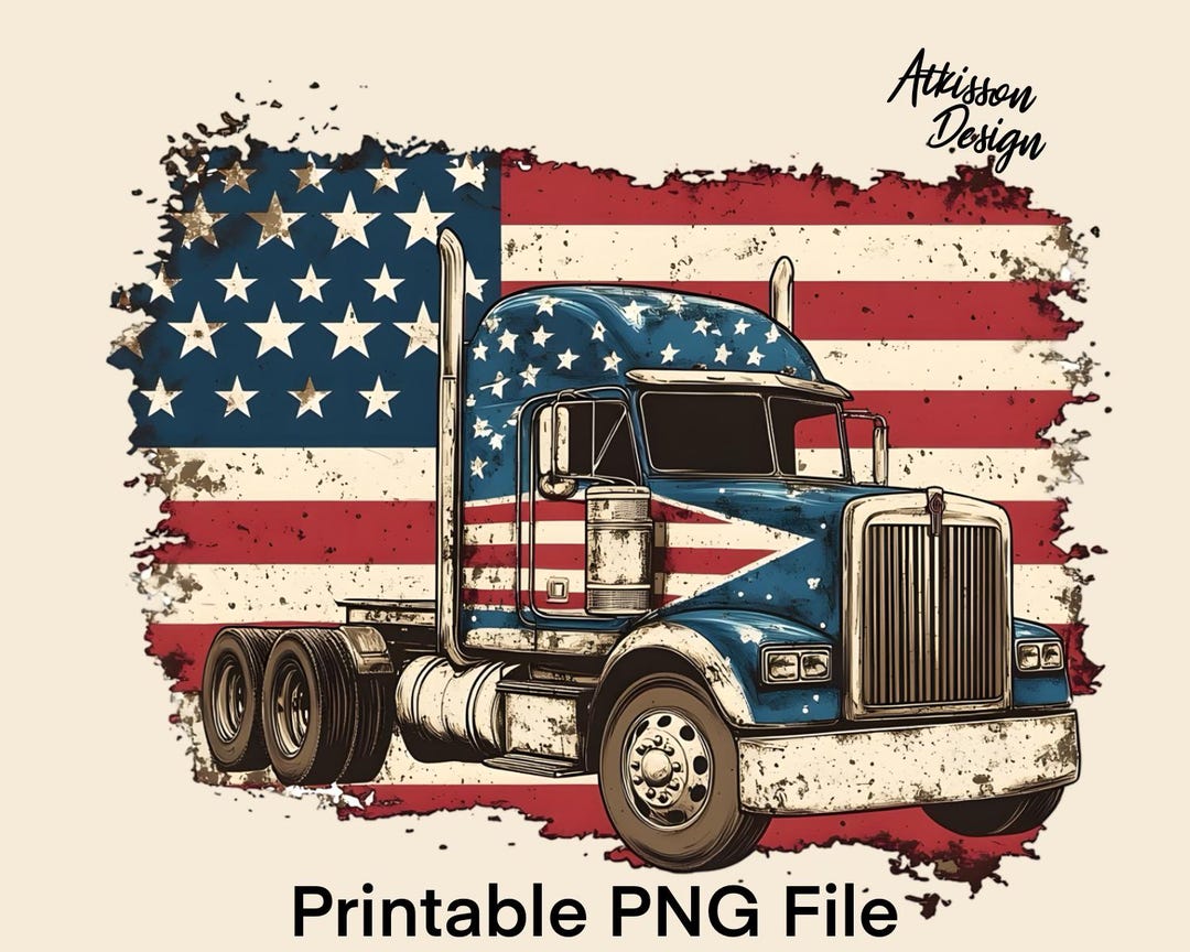 Big Rig Flags Big-rig on USA Flag PNG Sublimation Design American Flag PNG Clipart ...