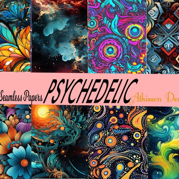 Psychedelic Digital Paper Pack, Seamless Repeat Patterns, free commercial use