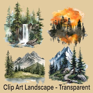 Mountain Clip Art Transparent Background Forest Waterfall Digital Landscape Nature Scenes High Resolution Images Pine Tree Downloadable PNG