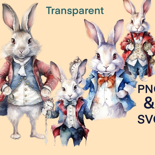 PNG, SVG  White Rabbit, vtuber asset, Alice in Wonderland, all on Transparent Backgrounds,  free commercial use