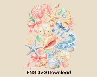 Diseño PNG imprimible de concha marina costera, SVG de coqueta para vacaciones de verano, ideal para manualidades y creación (descarga instantánea).