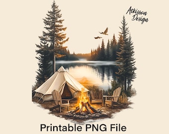 Lake Camp PNG Sublimation Design Summer Adventure PNG Clipart Forest Scene png T-Shirt Design Mountain Instant Digital Download PNG File
