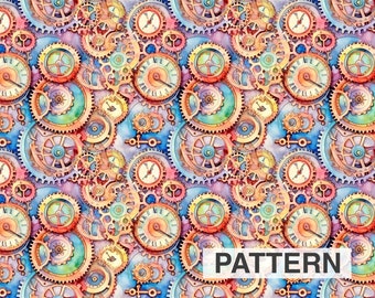 Steampunk Seamless  Pattern, digital paper repeat surface design for fabric, wallpapers and products