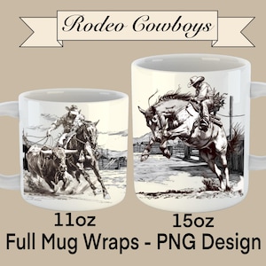 Envoltura para taza de rodeo, diseño de taza de vaquero de 11 oz, envoltura PNG de Quarter Horse de 15 oz, diseño de taza de café con diseño de vaca trabajadora, envoltura PNG de sublimación de lazo de vaquero
