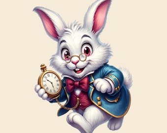 Biały Królik Alicja w Krainie Czarów PNG Projekt, Obraz anime, Grafika fantasy do sublimacji, DTF, Wydruk (Natychmiastowe pobranie cyfrowe)