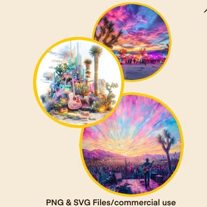 夏の音楽フェスティバル PNG Tシャツ昇華デザイン屋外コンサートクリップアート画像砂漠SVGグラフィックコラージュインスタントデジタルダウンロードファイル