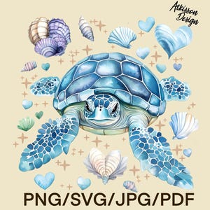 Tortuga marina oceánica PNG Diseño de sublimación Conchas marinas SVG Clipart Animal marino PNG Diseño de camiseta Descarga digital instantánea náutica
