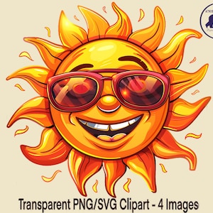 Happy Sun PNG Clipart Cartoon Sun Graphic Design Elements Summer Vector SVG Cute Sun with Sunglasses Transparent Background Sun Sublimation