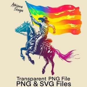 Grafica a sublimazione PNG del mese dell'orgoglio LGBTQ Bandiera arcobaleno SVG Clipart Cowboy occidentale png Design per maglietta Uguaglianza gay Download digitale istantaneo