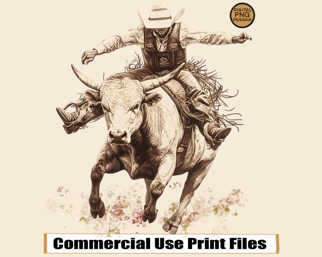 Western Rodeo Cowboy Bull Rider Clipart PNG Realistic Drawing ...