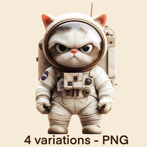 Gato enojado Clipart PNG Gato Steampunk Ilusión 3D Gato astronauta divertido Imagen descargable Diseño gráfico de camiseta de animal gruñón Diseño de sublimación