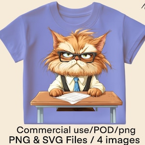 Terug naar School Cartoon PNG T-shirt sublimatie afbeelding grappige kat clipartafbeelding boze katachtige SVG ontwerp kind instant digitale dtf downloaden