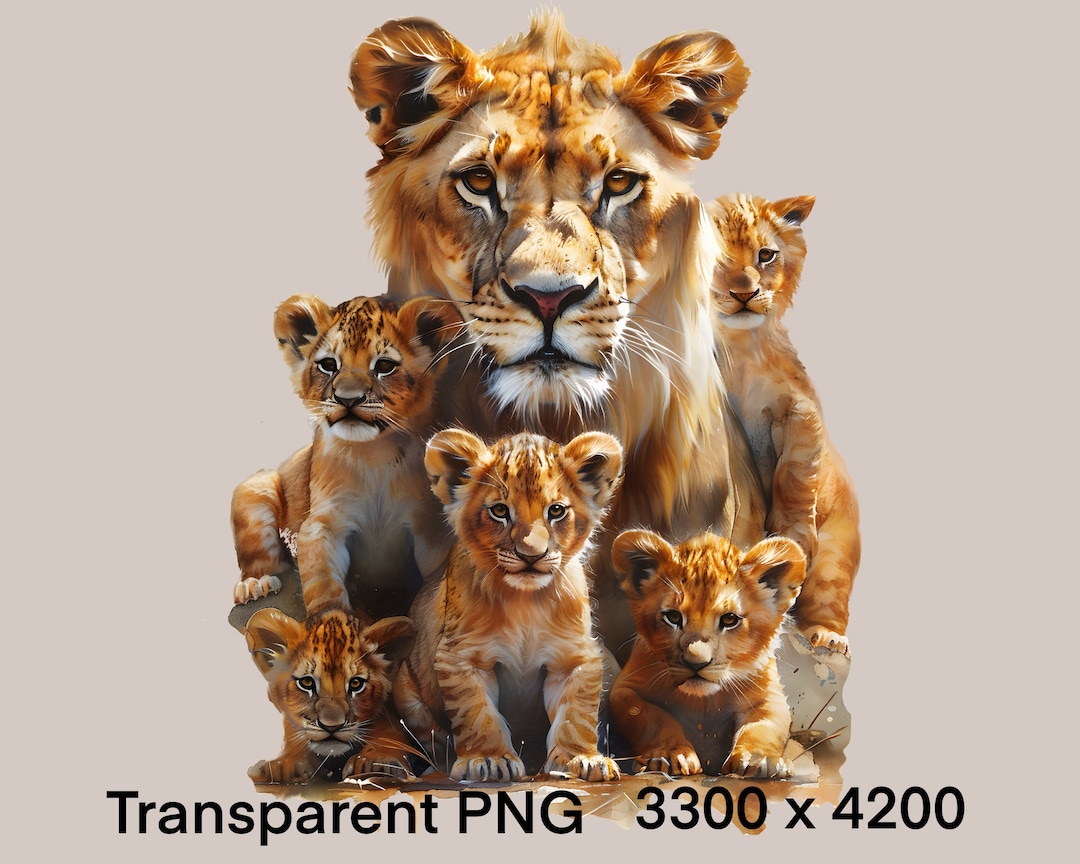 PNG Lion Family Pride a Lioness and 5 Cubs, High Resolution, Detailed ...