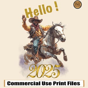 Cowboy Neujahr PNG Sublimation Design African American Rodeo Rider PNG Clipart Gold Glitter 2025 T-Shirt Design Pferd Digital Download png