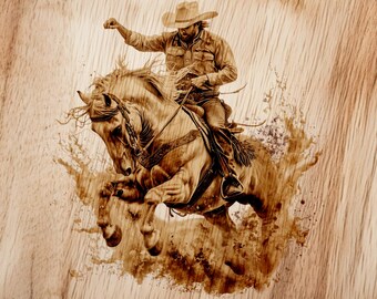 Iluzja 3D w skali szarości PNG, Brykający koń, Skomplikowany obraz PNG o wysokiej jakości, Kowboj rodeo w stylu western, Wzór grawerowania laserowego/wypalania drewna, Pobierz PNG