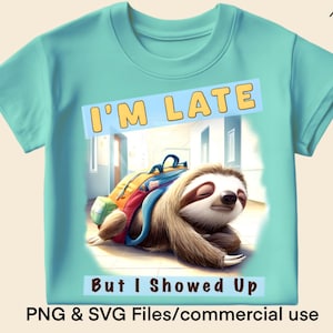 Back to School Sloth Cartoon PNG T-shirt Sublimation Graphic First Day of School Clipart Image Funny SVG Design Instant Digital Download png