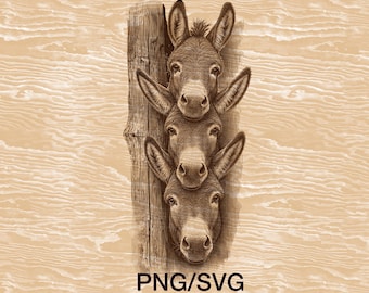 Burros apilados SVG PNG, grabado láser, archivo de animales de granja, decoración rústica de granero, arte divertido de burros, diseño rústico listo para láser