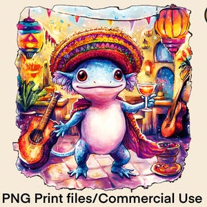 ソンブレロをつけたピンクのアホロートル PNG 昇華デザイン メキシコサンショウウオ PNG クリップアート 歩く魚 png T シャツ デザイン インスタント デジタル ダウンロード